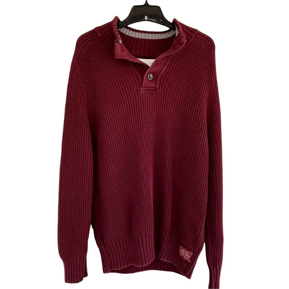 American Eagle Maroon Chunky Knit Popover Sweater XL